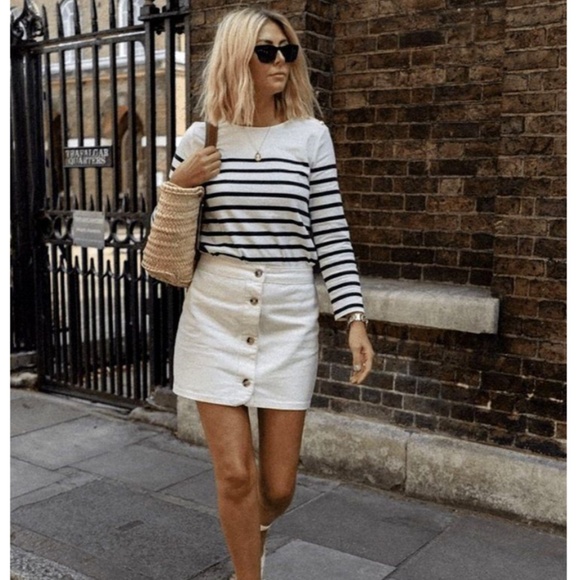 Isabel Marant Etoile White Button Down Denim Skirt with Gold Buttons - Picture 1 of 9
